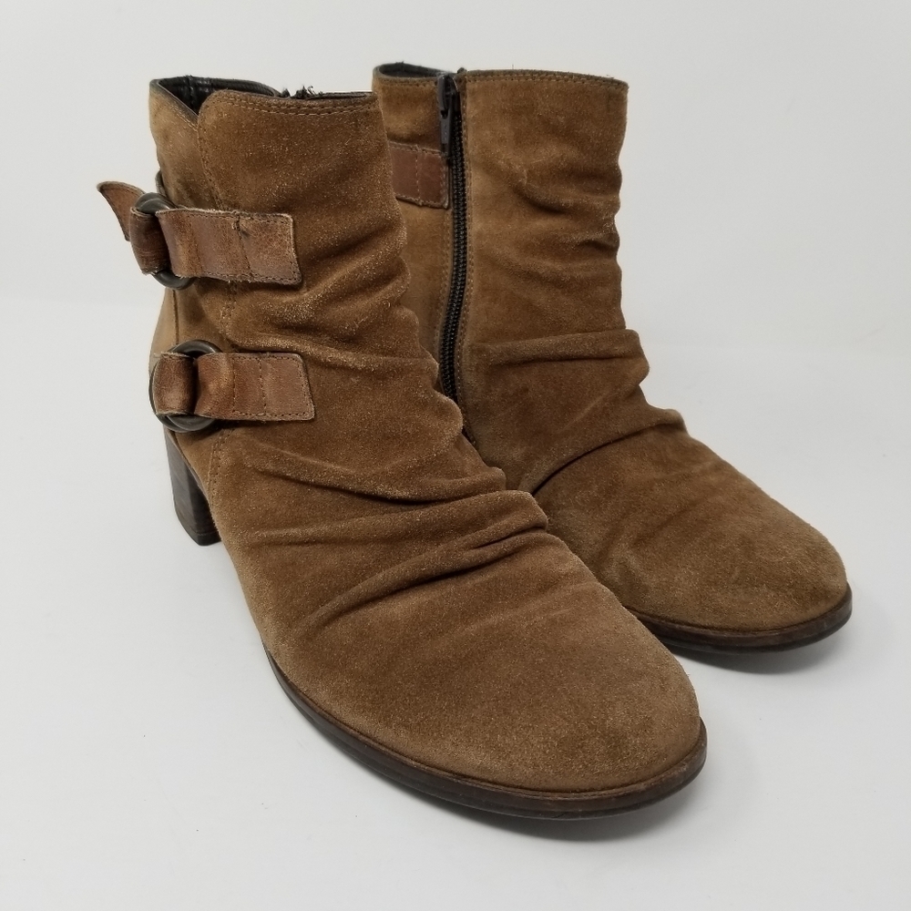 Paul Green Munchen Suede Ankle Suede Ankle Boot Buckle Block Heel Leather Sz 6 - Picture 16 of 16